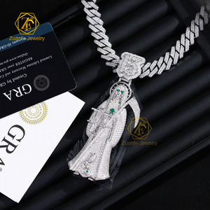 18K oro placcato in argento 925 numero di morte sacra Muerte statua passare diamante Tester Santa ciondolo per gli uomini Moissanite ciondoli ciondoli - Product Image 3