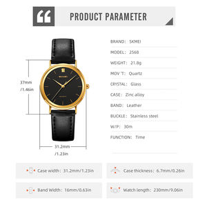 Montre à mouvement à quartz en cristal de verre, bracelet en cuir, boucle en acier inoxydable, nouvelle arrivée, boîtier minimaliste rond en alliage de zinc, légère - Product Image 5