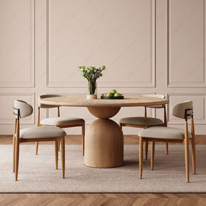 Ensemble <span class=keywords><strong>de</strong></span> table à manger ronde en chêne massif FERLY, style moderne minimaliste, <span class=keywords><strong>4</strong></span> <span class=keywords><strong>chaises</strong></span>, meubles <span class=keywords><strong>de</strong></span> salle à manger en <span class=keywords><strong>bois</strong></span> <span class=keywords><strong>naturel</strong></span> nordique - Product Image 1