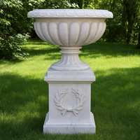 Pot de fleur rond en marbre artisanal classique pour vase en pierre de décoration de jardin occidental
