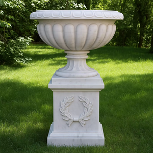 पश्चिमी उद्यान सजावट के लिए क्लासिक हस्तनिर्मित संगमरमर गोल फूल पॉट - Product Image 3