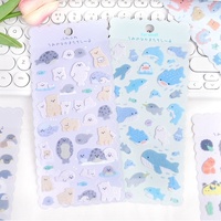 Feuilles d'autocollants Kawaii 3D de créatures marines, autocollants pastel de petits animaux marins pour enfants, scrapbooking et usage éducatif