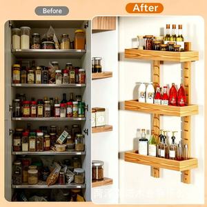 Étagère murale de cuisine en bois massif à 3 niveaux, réglable, polyvalente pour articles divers - Product Image 4
