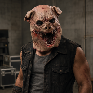 Masque en latex de monstre cochon effrayant, tête entière, <span class=keywords><strong>visage</strong></span> d'animal d'horreur, peau ridée, yeux noirs, crocs, pour Noël, les fêtes, cosplay, costume de fête - Product Image 1