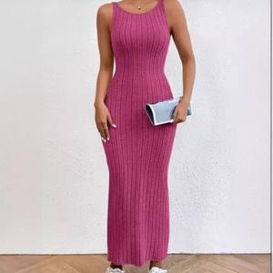 Nouvelle <span class=keywords><strong>robe</strong></span> longue sans manches à bretelles, style américain, printemps/été, sexy, enveloppante, taille cintrée, en tricot - Product Image 3