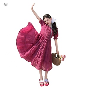 Robe de <span class=keywords><strong>princesse</strong></span> à manches bouffantes pour filles, avec nœud et grand ourlet, longue robe d'été pour grandes filles - Product Image 5