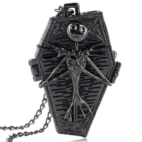 Montre de poche vintage sur le thème de L'Étrange Noël de Monsieur Jack, design squelette Jack crâne cercueil, cadeau gothique pour les fans et les collectionneurs