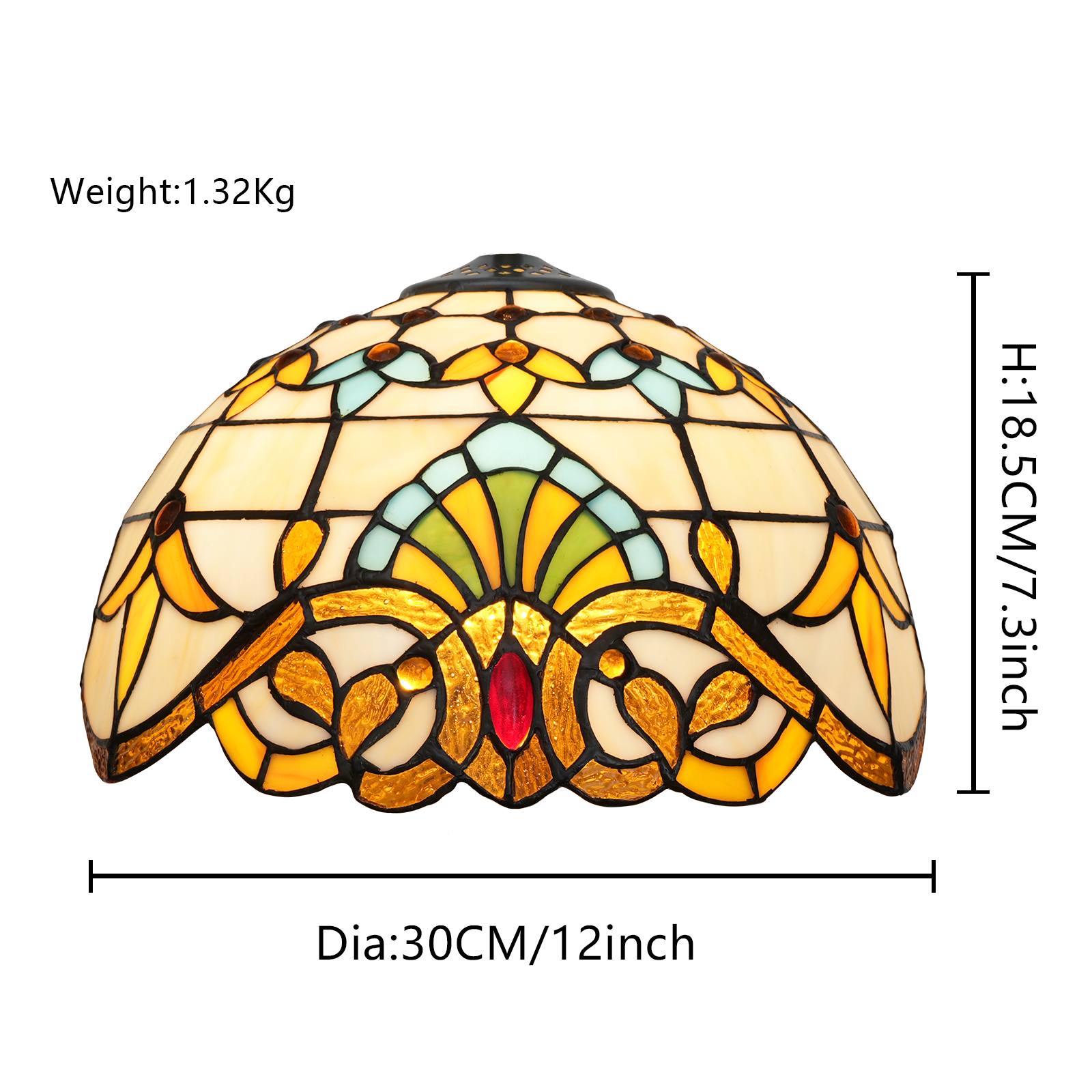 Paralume In Vetro Colorato Stile Barocco – Sostituzione Per Lampada Da Tavolo, Soffitto O Terra, 40x22 Cm - 3