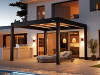 Pergola à toit à lames orientables électrique blanche 3x4m en aluminium de qualité supérieure avec éclairage LED, autoportante pour terrasse extérieure, jardin, toit de patio