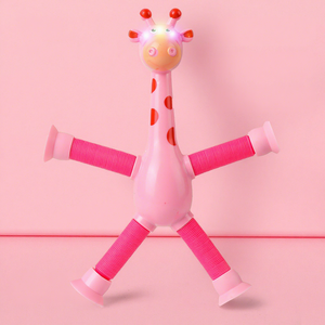 Jouet éducatif en plastique anti-stress en forme de girafe de dessin animé télescopique avec ventouse, forme variable pour les cadeaux d'enfants - Product Image 3
