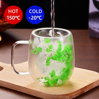 Tasse à thé/café en verre borosilicate à double paroi, design floral INS, fleurs séchées, résistante à la chaleur, tasse paresseuse