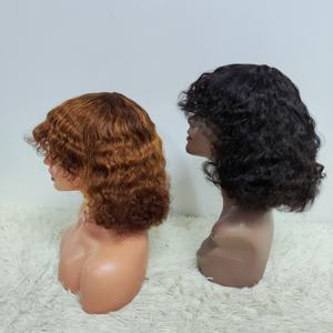 โปรโมชั่น $29 ผมบราซิลแบบบ๊อบมีหน้าม้า วิกผม 200% ไม่มีเชือกผูก แบบลอนน้ำ 12 นิ้ว ผมเวอร์จินแท้จากโรงงาน ขายส่ง ผมหยิกธรรมชาติ - Product Image 1