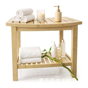 Yingsheng Bamboo Bathroom Stool Double Layer Shower Seat Solid Wood <b>Storage</b> Shelf For <b>Bath</b> Living Room - Product Image 2