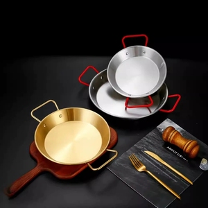 Sartén Redonda Plana de Acero Inoxidable 304 con Doble Asa, Sartén para Paella, Plancha para Barbacoa Coreana, Utensilios de Cocina con Acabado Dorado Pulido - Product Image 4