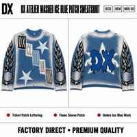 Sweat-shirt personnalisé en molleton de coton 320 g/m² à col ras du cou, avec patch à lettrage, patch manche effet flamme, délavé bleu glace ombré, style streetwear, OEM ODM