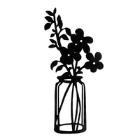 MR Minimalisme Métal Fleur Mur Art Noir Fil Fleur Mur Sculpture Art Déco pour Maison Mur Décor Suspendu Métal Artisanat