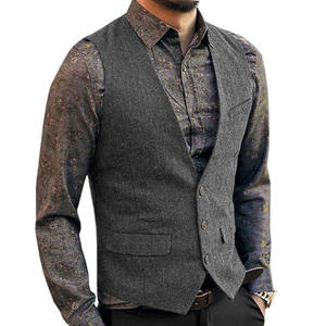 RNSHANGER Printemps Hommes Slim Fit Loisirs Bourgogne <span class=keywords><strong>Gilet</strong></span> Taille S-3XL Casual Sans Manches Business Multi-Pocket Suit Vest - Product Image 2