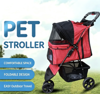 Poussette pliable légère à trois roues pour animaux de compagnie, pliage à une main, pour chiens et chats, idéale pour les voyages