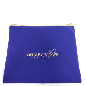 Personalized big blue <span class=keywords><strong>velvet</strong></span> lined Satin pouch zipper with embroidery Logo - Product Image 1