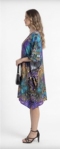 Robe longue caftan africaine en viscose pour femme, coupe ample, style tunique poncho kimono, aspect satiné soyeux, tenue de vacances bohème et décontractée - Product Image 2