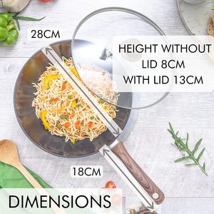 Ceramic Non-Stick Wok <b>Pan</b> 28cm Copper Exterior Wooden Handle With Glass <b>Lid</b> For Gas And Induction Cooker - Product Image 5