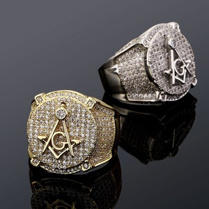 Anillos de Moda con Incrustaciones de Circonita Cúbica, Anillo Masónico, Joyería Hip Hop para Hombre, Proveedor Mayorista - Product Image 3