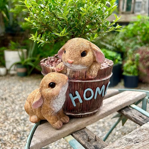 <span class=keywords><strong>Pot</strong></span> de fleurs en résine écologique fait à la main, lapin, famille, ornements d'animaux mignons de dessin animé, décoration de porte intérieure et extérieure, jardin d'enfants - Product Image 3
