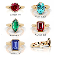 Ensemble bague et boucles d'oreilles sur mesure avec pierres précieuses créées en laboratoire : rubis sang de pigeon, saphir bleu royal, et Paraiba, sertis clos