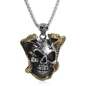 Collar de Hombre Punk con Colgante de Calavera de Acero Inoxidable con Diseño de Serpiente, Color Plateado, Cadena de 3.0*60cm - Product Image 1