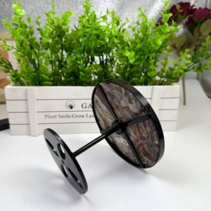 Piatto Espositivo Rotondo in Agata <span class=keywords><strong>Crazy</strong></span> Lace Naturale all'Ingrosso con Supporto in Metallo, Lastra Lucida, Sottobicchiere in Cristallo per Tavolo Domestico - Product Image 3
