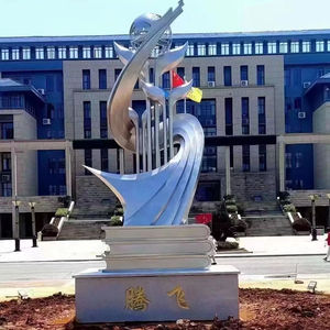 Sculpture abstraite personnalisable en acier inoxydable 304 poli miroir de haute qualité avec impression UV pour les entrées de campus modernes - Product Image 1