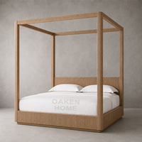 Lit plateforme à baldaquin en bois massif OAKEN, moderne et durable, lit de luxe personnalisé pour villa, hôtel, mobilier de maison