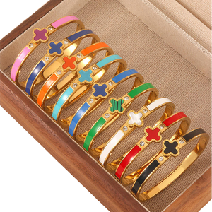 Bracelet tendance en acier inoxydable plaqué or 18 carats PVD, simple, classique, avec fleur en zircon, faible MOQ, pour femmes, cadeaux - Product Image 1