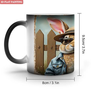 Custom Logo Blank Mug Frosted Black 11oz <b>Ceramic</b> Heat Sensitive <b>Cup</b> - Product Image 1