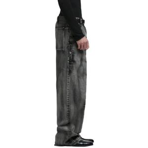 Jeans pour hommes personnalisés en usine, style streetwear hip-hop décontracté, coupe baggy, délavé à la pierre, coupe scimitar ample - Product Image 2