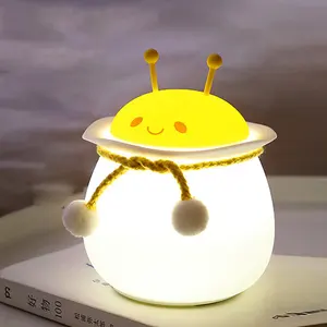 Cute Little Bee Baby Bedroom Lamp Touch Sensor 7 Color Changing Usb recarregável Silicone Night Light