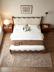 Midcentury Modern Queen Size Upholstered Bed Frame with Wooden Frame and Fabric Headboard - Product Image 3
