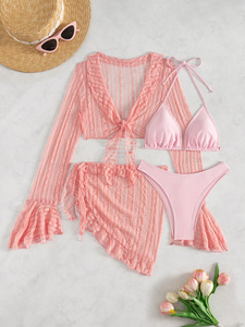 Nouvel ensemble quatre pièces pour femme : Robe <span class=keywords><strong>de</strong></span> plage longue en maille anti-UV, paréo <span class=keywords><strong>de</strong></span> maillot <span class=keywords><strong>de</strong></span> <span class=keywords><strong>bain</strong></span> et ensemble bikini - Product Image 5