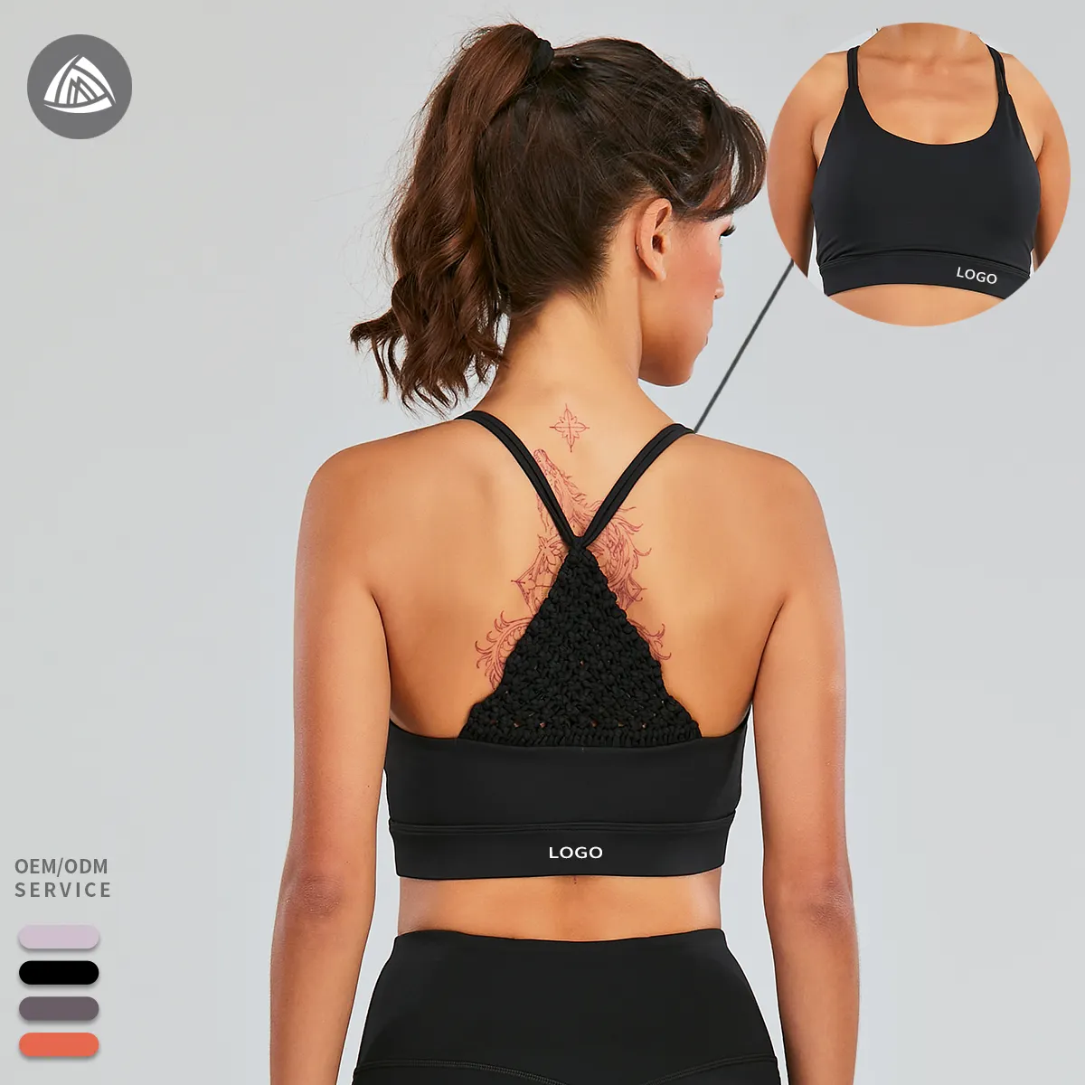 Venta al por mayor Fitness niñas Mujer Deporte Sujetador superior de logotipo Oem niños niñas gimnasio sin costuras Yoga deportes Bra