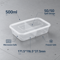 Conteneur alimentaire en plastique PP de qualité alimentaire à 2 compartiments avec couvercle, sans BPA, boîte à lunch jetable pour aliments chauds, réchauffable