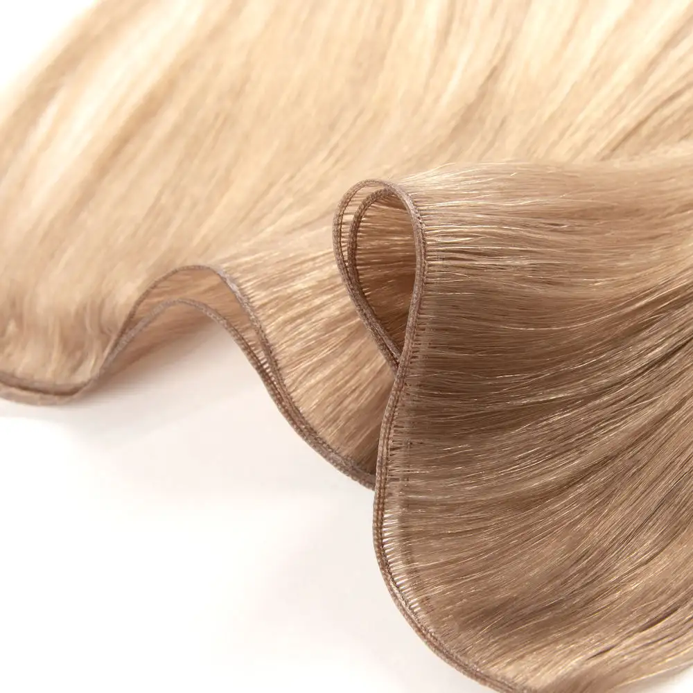 Uniky High Quality Thin Straight Flat Hair Weft Extensions Blonde Remi Double Wefted Machine Human Hair Weft