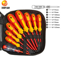 Jeu de 9 tournevis magnétiques isolés multifonctionnels DIY, finition oxyde noir, poignée en PVC antichoc, stylo testeur de tension, testeur de pression d'air
