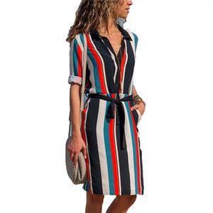 <strong>Plus</strong> <strong>Size</strong> Long Sleeve Shirt Dress Summer Chiffon <strong>Boho</strong> Beach Women Striped Print Mini Dress - Product Image 4