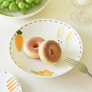 Plato de cerámica con diseño de conejo de dibujos animados, plato para verduras, plato plano occidental en relieve, plato de desayuno - Product Image 3
