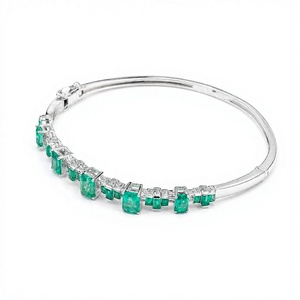 Bracelet émeraude en argent sterling 925, forme octogonale baguette, serti de griffes, bijoux en argent pour femmes - Product Image 4