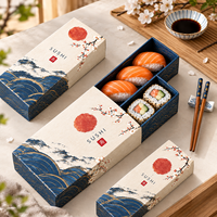 Boîte à sushi à double tiroir en papier alimentaire imprimé sur mesure, emballage recyclable pour la vente à emporter, emballage alimentaire pour restaurant