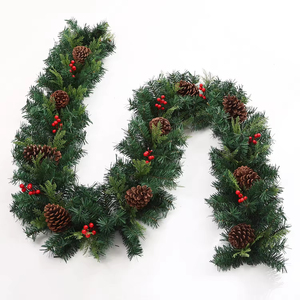 Guirnalda de <span class=keywords><strong>Pino</strong></span> Flocado de 2.7m con Piñas y Bayas Rojas, Preiluminada, Decoración Navideña para Chimenea y Escaleras, para Fiestas en Interiores y Hogar - Product Image 5