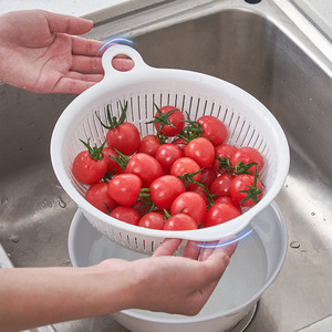 JSK Panier de lavage de légumes double couche en plastique blanc, égouttoir d'évier de cuisine, plateau de rangement pour fruits - Product Image 2