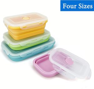 Hot Sale Collapsible Platinum Silicone 350ML Heatable Microwave Leakproof Eco-Friendly Portable School Folding Bento <b>Lunch</b> <b>Boxes</b> - Product Image 3