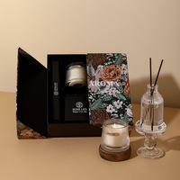 Bominghan Niche Bougie aromatique en bois et rotin, base en bois, parfum océanique Baigey, cire de soja, boîte cadeau, ensemble souvenir